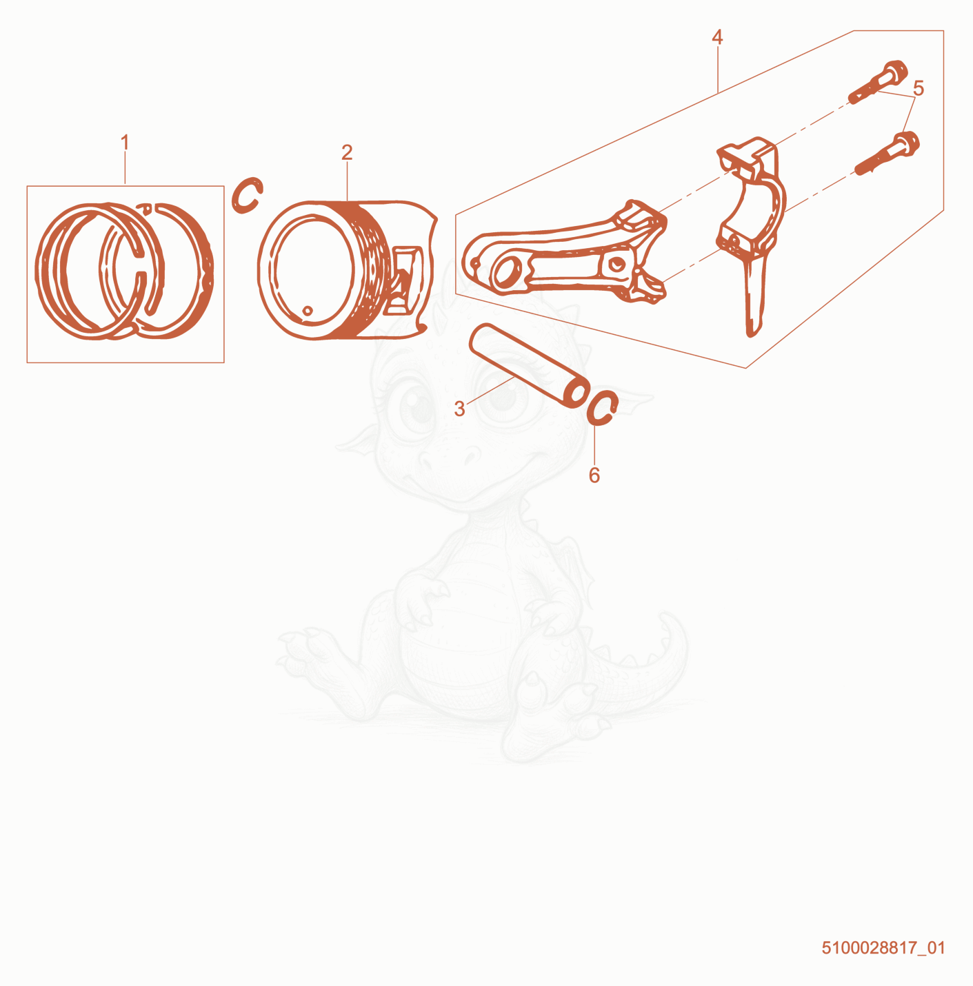 Exploded parts diagram of the Piston of a Wacker Neuson PDI3A(I), with numbered balloons