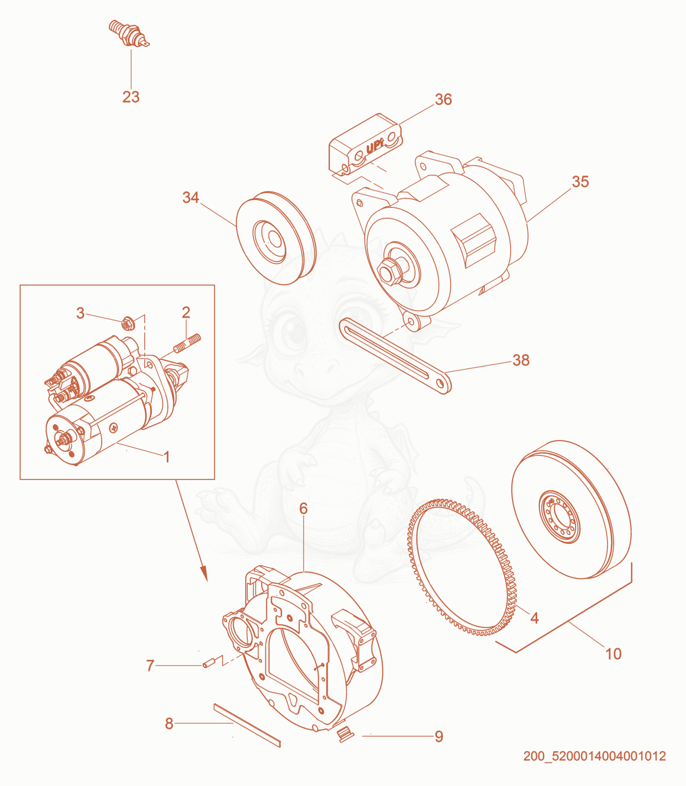 Exploded parts diagram of the Starting System of a Wacker Neuson G60, with numbered balloons