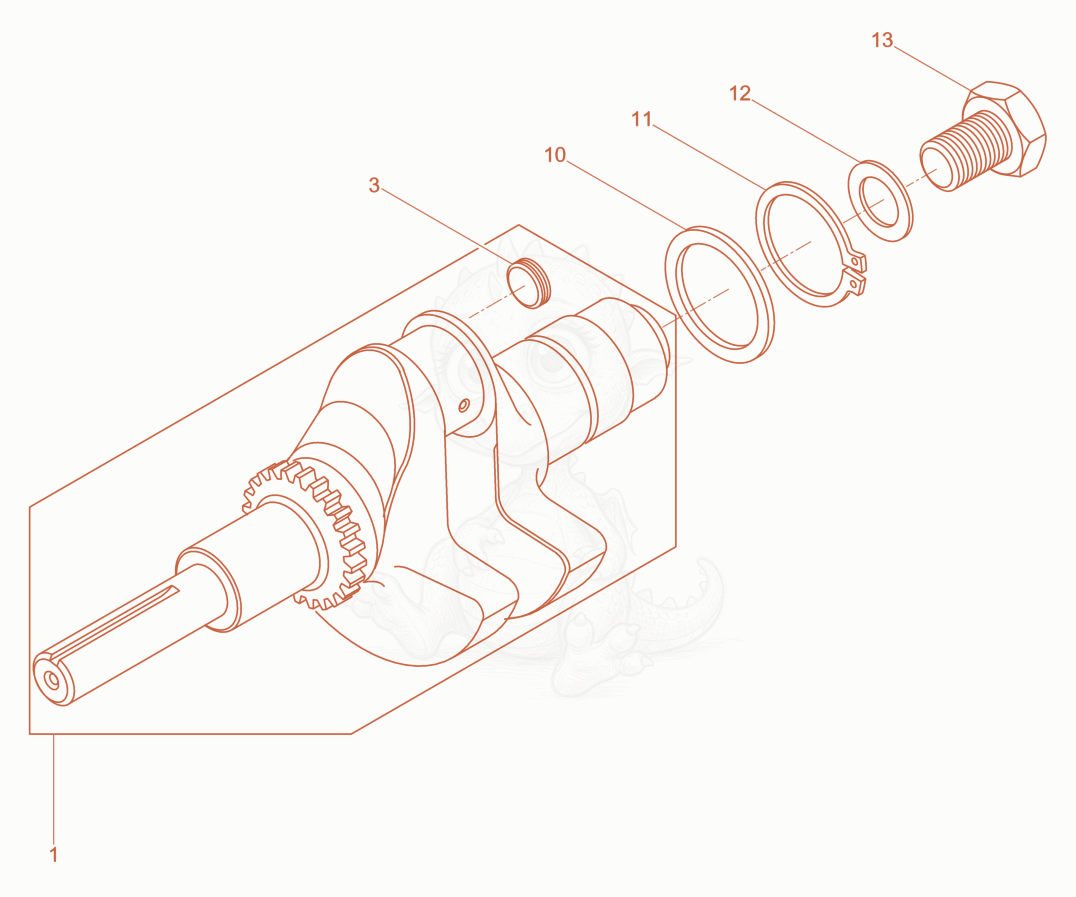 Despiece del Crankshaft de una máquina Wacker Neuson DPU3750HTS, con globos numerados