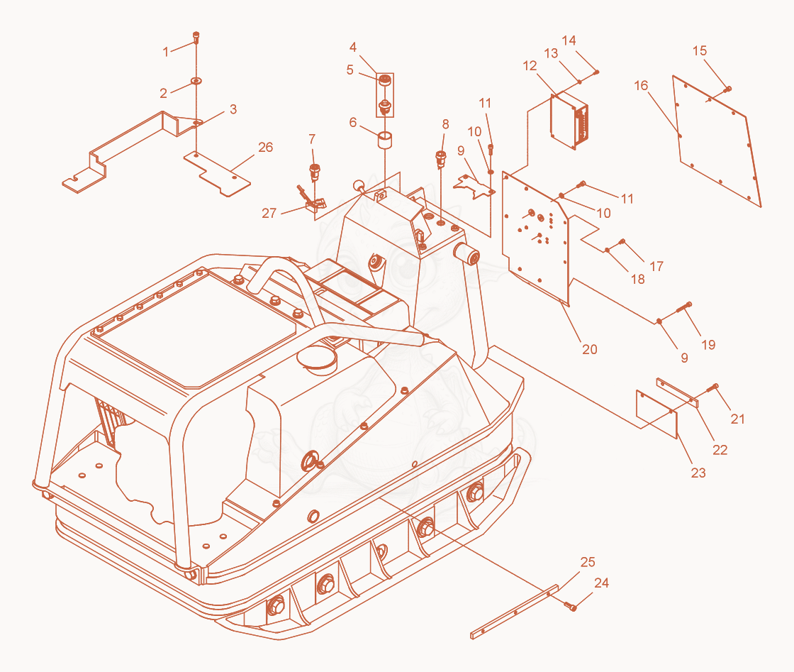 Exploded parts diagram of the Vibratory Plate cpl. of a Wacker Neuson DPU7060RC, with numbered balloons