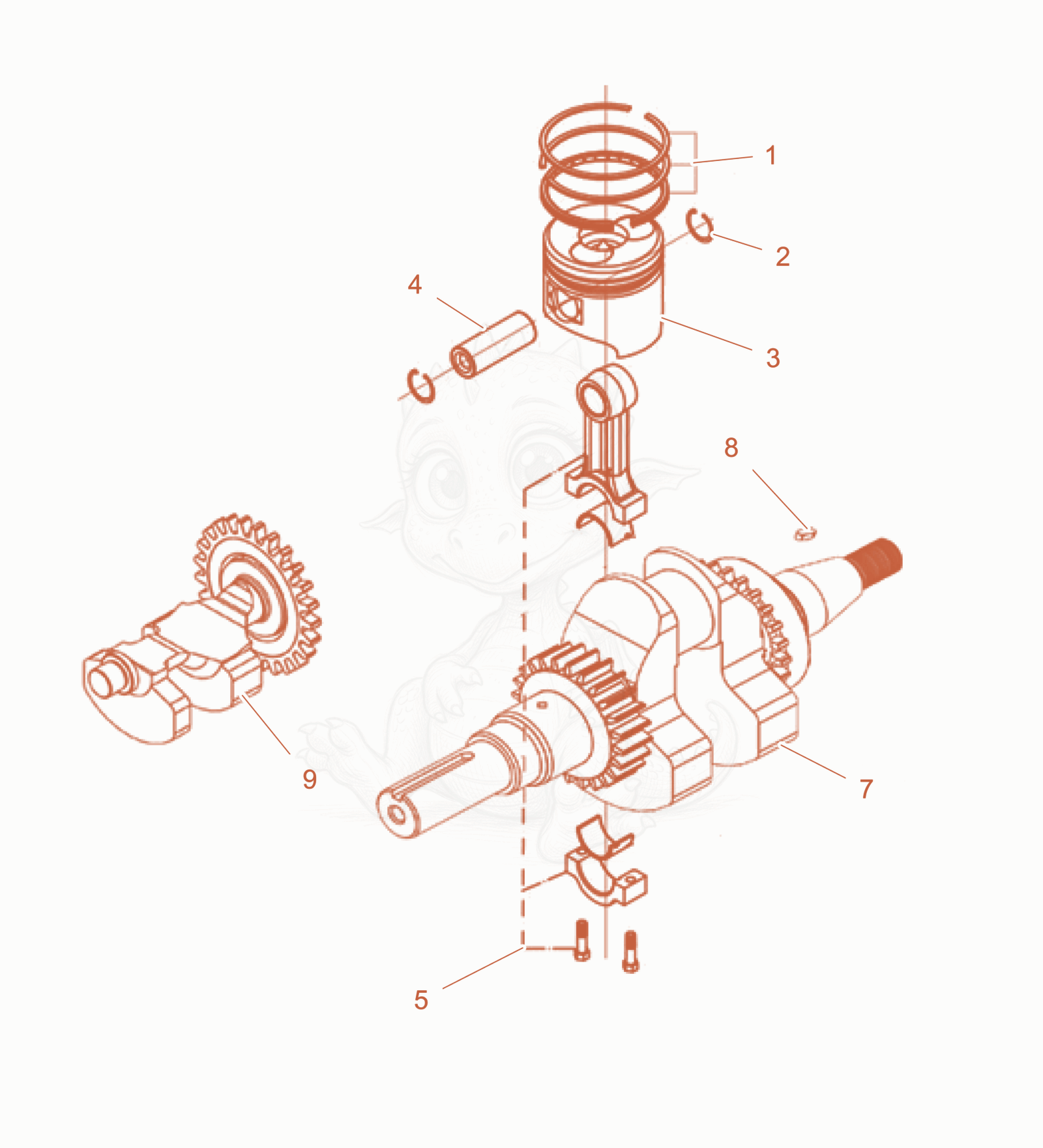 Exploded parts diagram of the Connecting rods and Crankshaft of a Wacker Neuson D3.5GD2, with numbered balloons