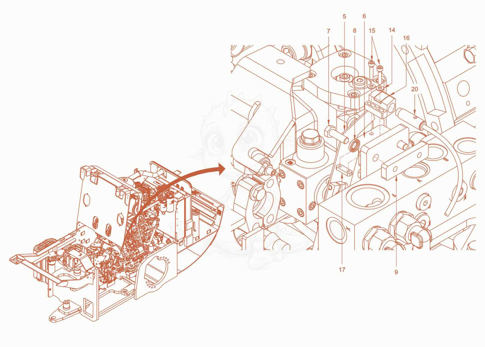 Exploded parts diagram of the vibro automatic of a Wacker Neuson RC70DPFROPS, with numbered balloons