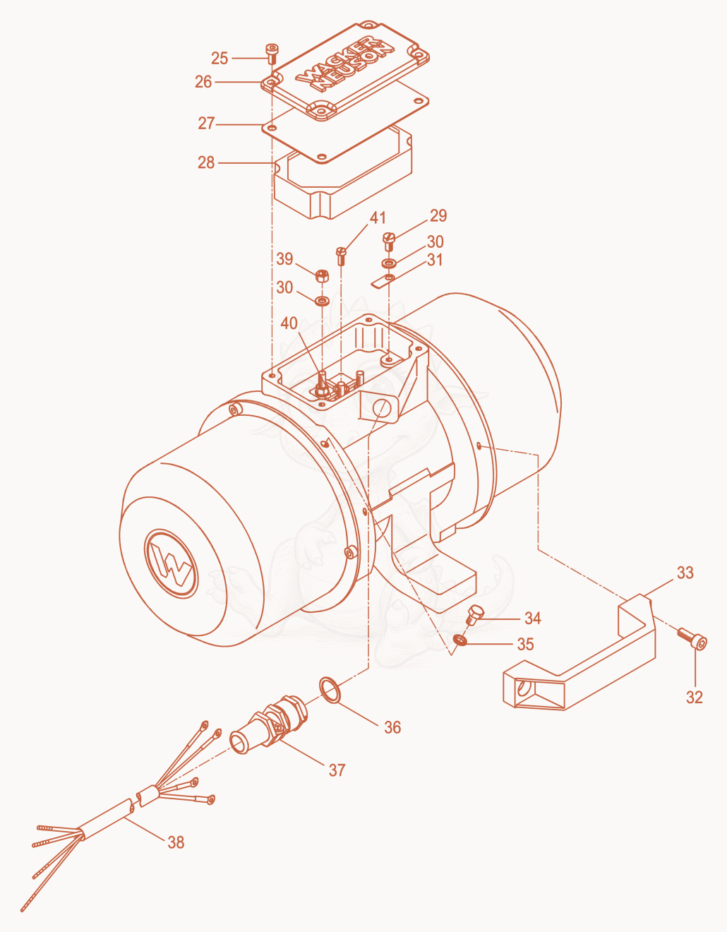 Exploded parts diagram of the External Vibrator cpl. of a Wacker Neuson AR52/3,6/240, with numbered balloons