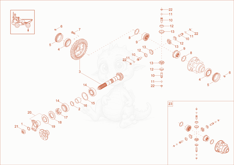 Exploded parts diagram of the differential axle of a Wacker Neuson DW90-2, with numbered balloons