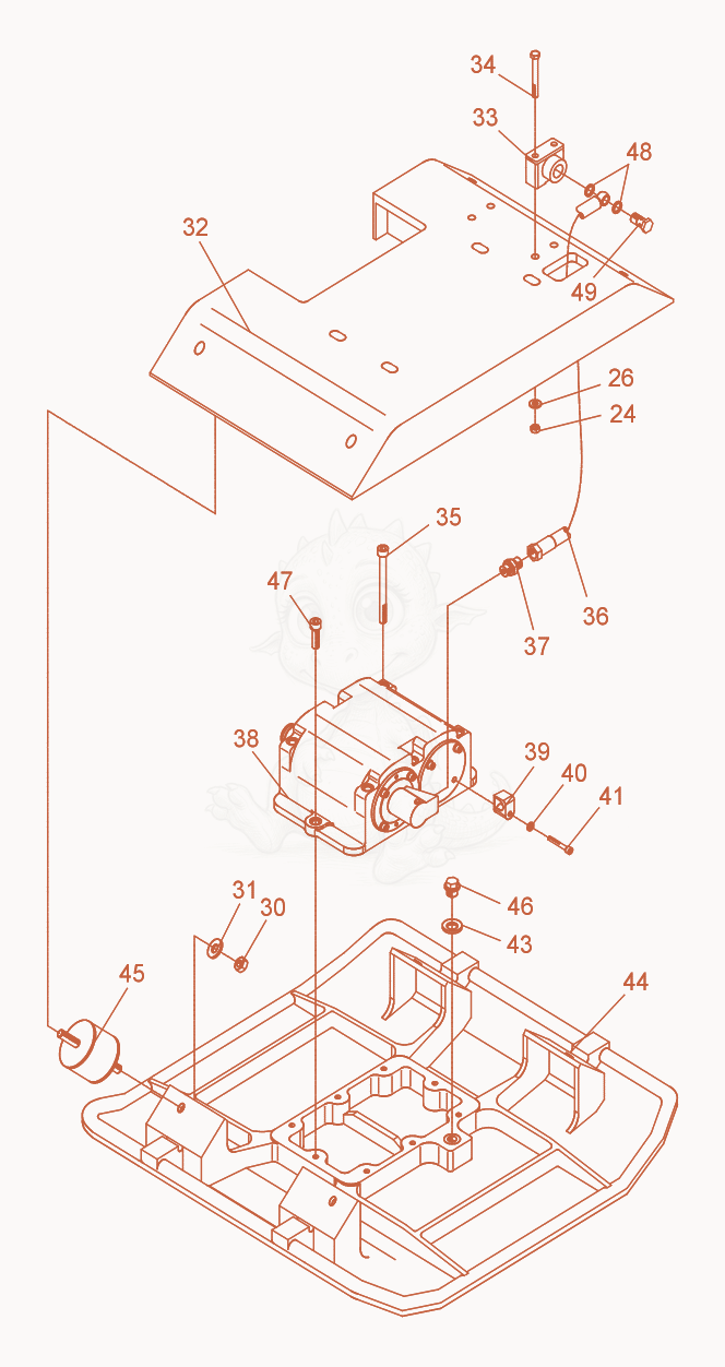 Exploded parts diagram of the Vibratory Plate cpl. of a Wacker Neuson DPU2870, with numbered balloons