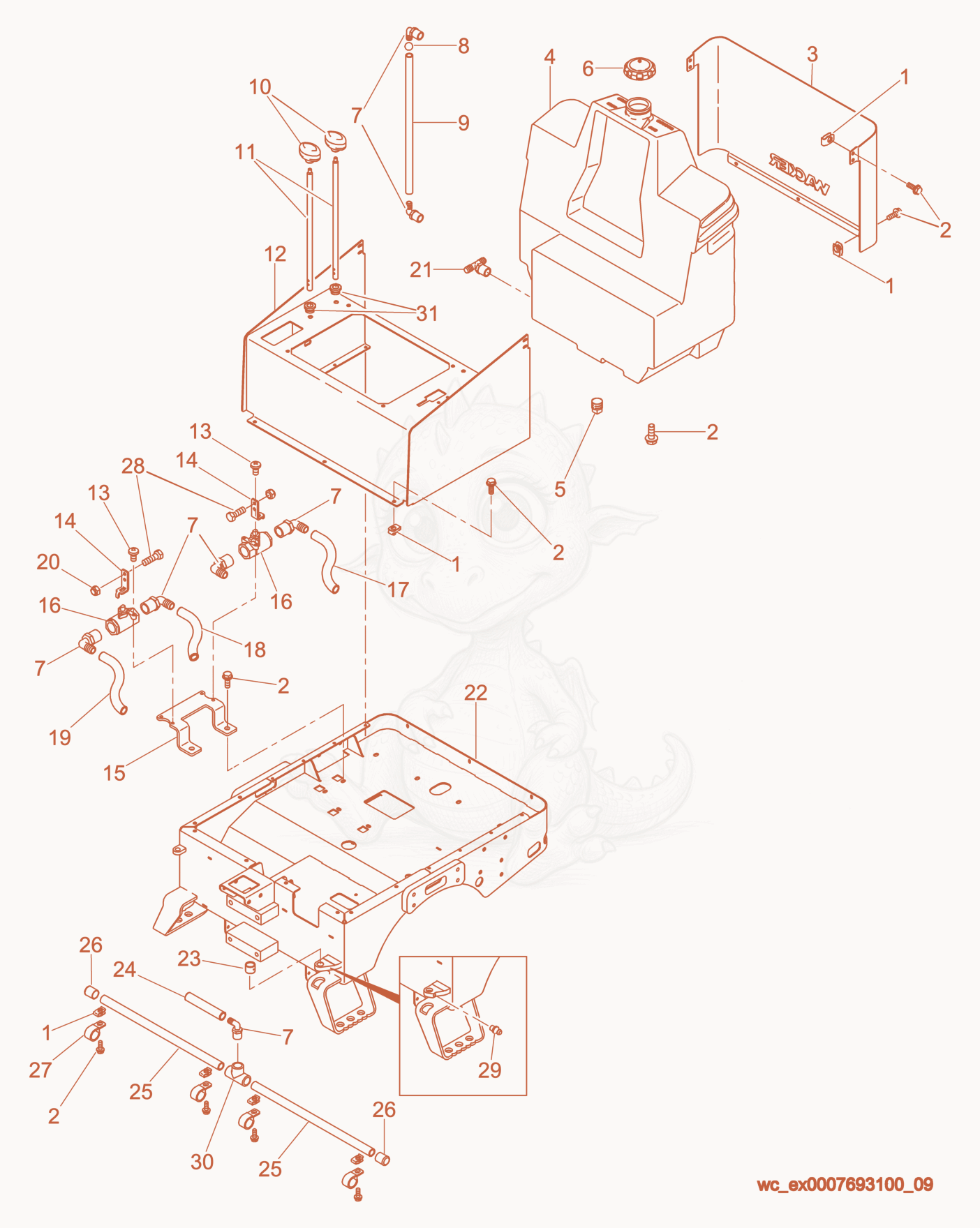 Exploded parts diagram of the Watering System of a Wacker Neuson RD11A, with numbered balloons