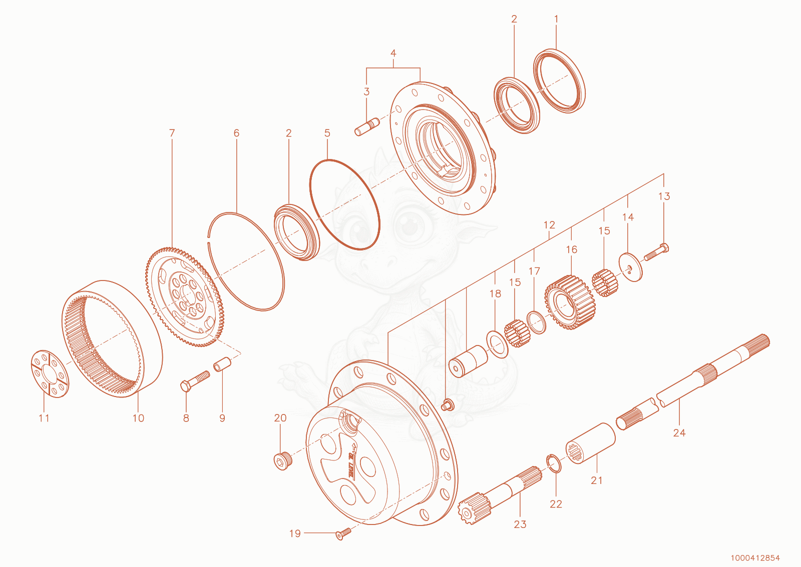 Exploded parts diagram of the wheel hub of a Wacker Neuson WL95(WRL90-00), with numbered balloons