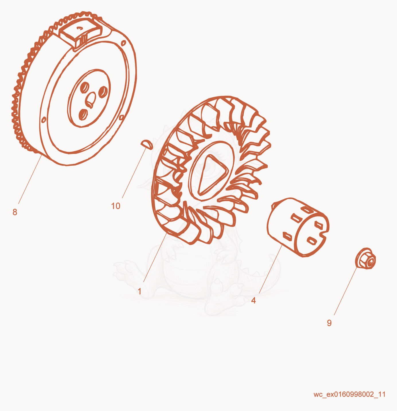 Exploded parts diagram of the Flywheel of a Wacker Neuson GPS5600A, with numbered balloons