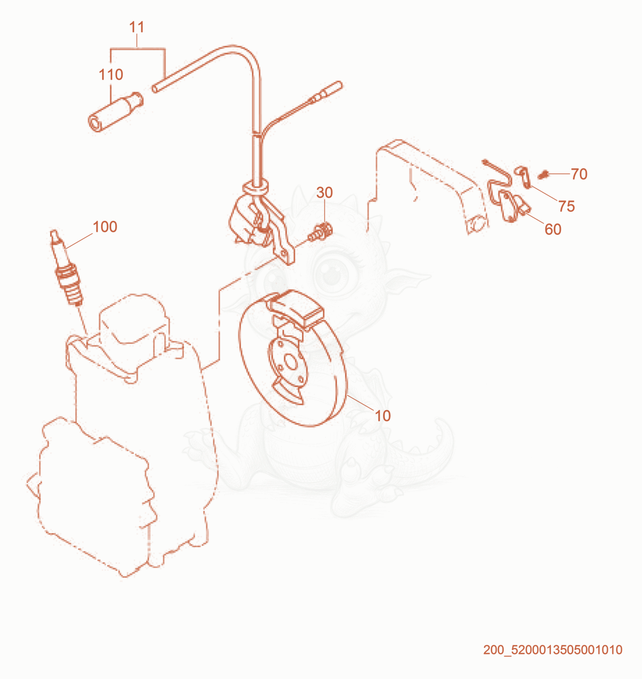Exploded parts diagram of the Ignition of a Wacker Neuson MS54, with numbered balloons