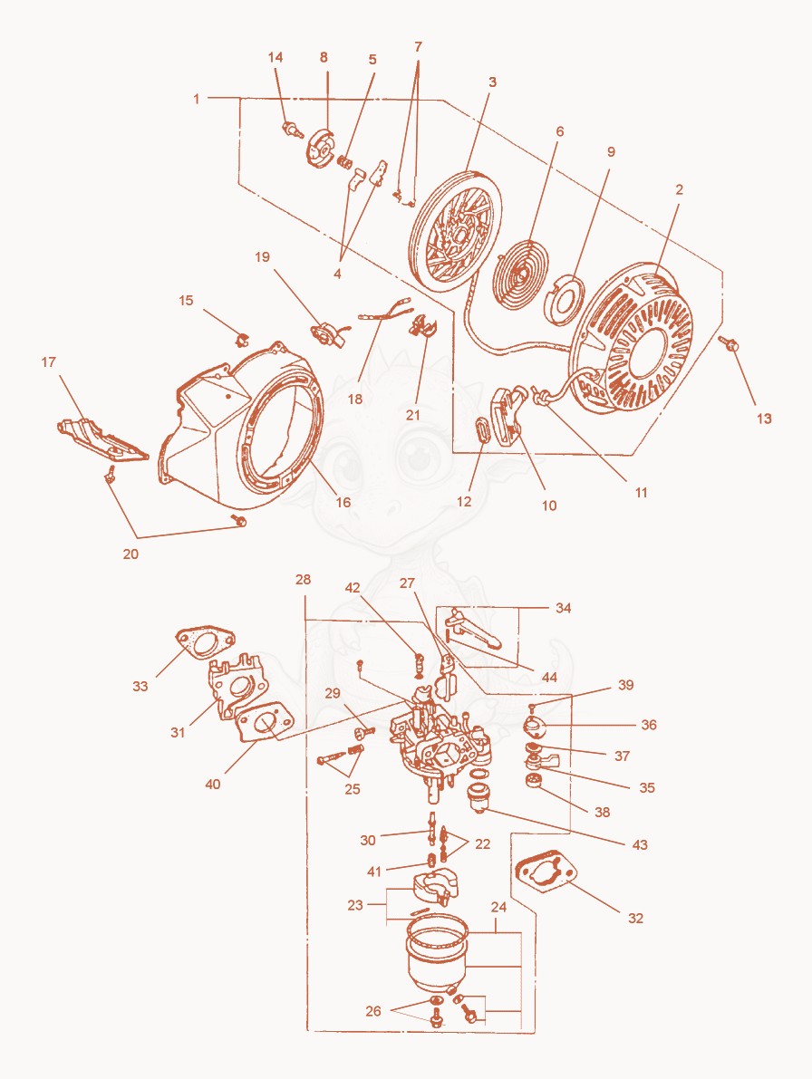 Exploded parts diagram of the Rewind Starter cpl. of a Wacker Neuson BPU2950A, with numbered balloons