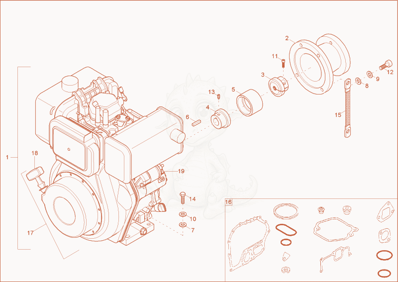 Exploded parts diagram of the DIESEL ENGINE of a Wacker Neuson TD09, with numbered balloons