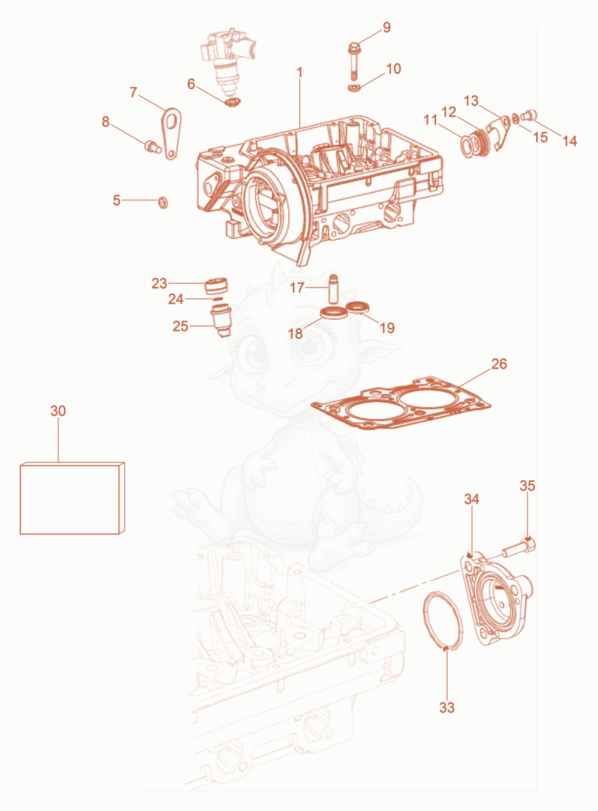 Exploded parts diagram of the Cylinder head of a Wacker Neuson DPU90LEM770US, with numbered balloons