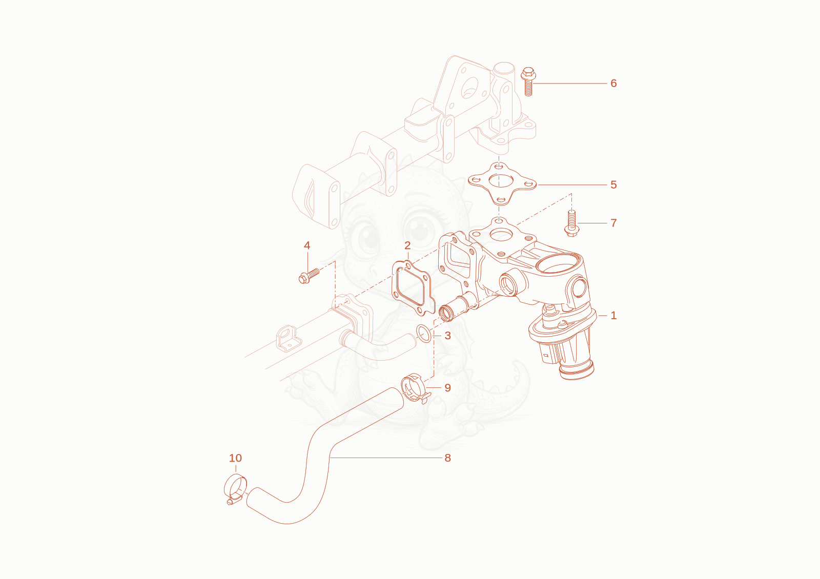 Exploded parts diagram of the Exhaust gas recirculation valve of a Wacker Neuson TH522STAGEV, with numbered balloons