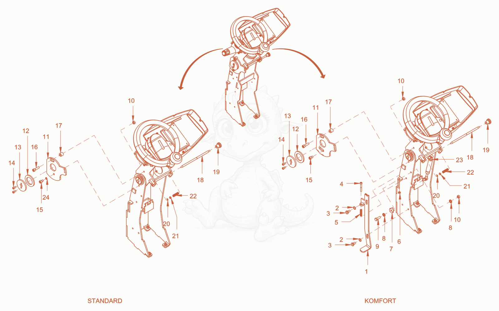 Exploded parts diagram of the operator's platform of a Wacker Neuson RC110PUSROPS, with numbered balloons
