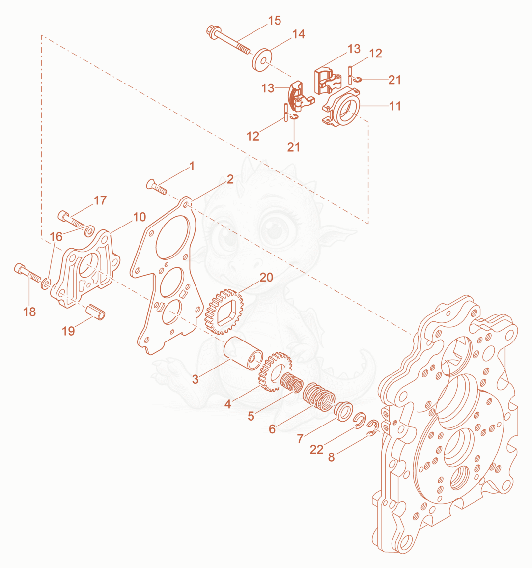 Exploded parts diagram of the Oil Pump-Governor of a Wacker Neuson DPU6055, with numbered balloons