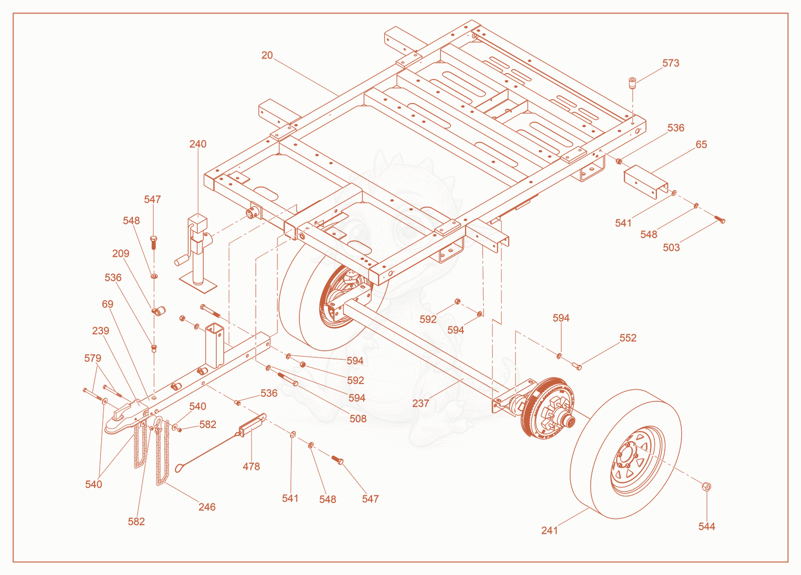 Exploded parts diagram of the H-Bar of a Wacker Neuson ST27, with numbered balloons