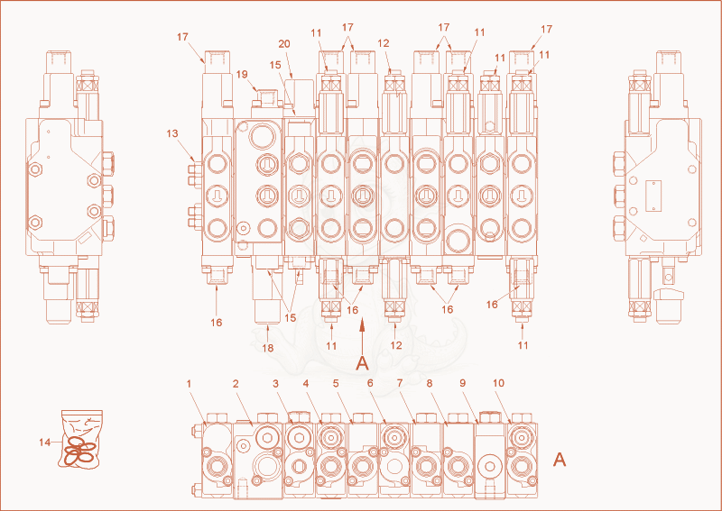 Exploded parts diagram of the CONTROL VALVE 2 of a Wacker Neuson 2003, with numbered balloons