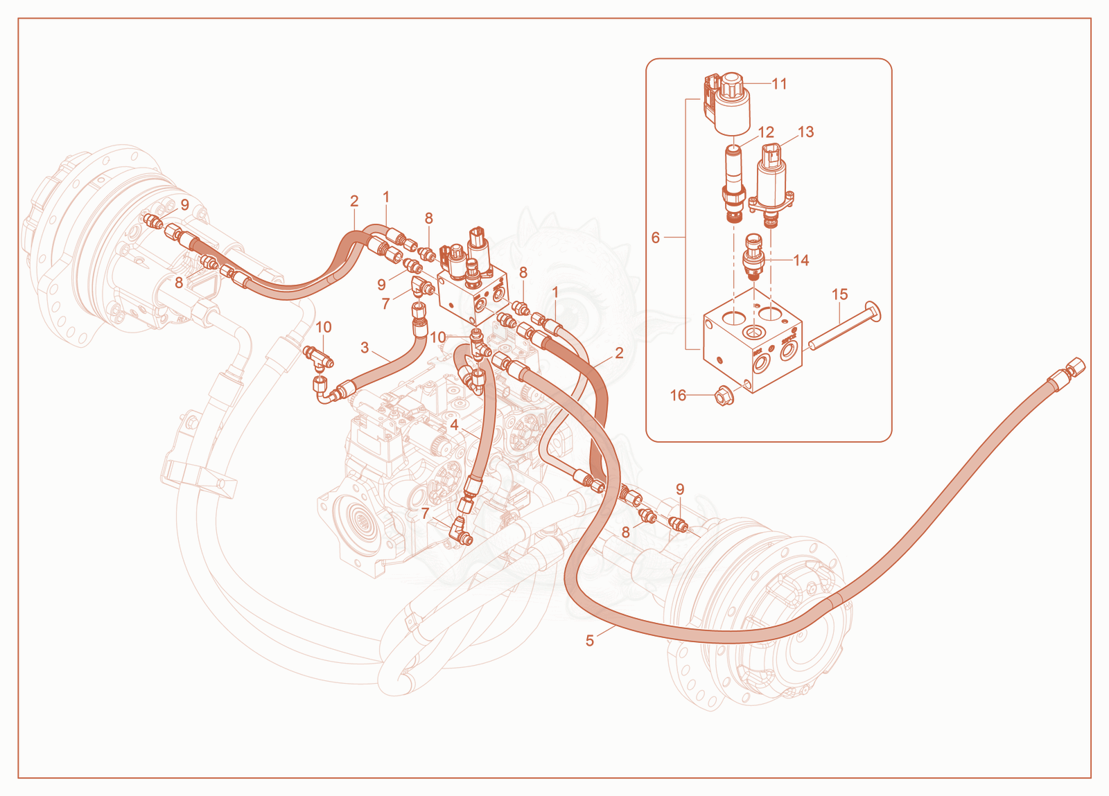 Exploded parts diagram of the Two Speed Brake System of a Wacker Neuson ST45(S06-6), with numbered balloons