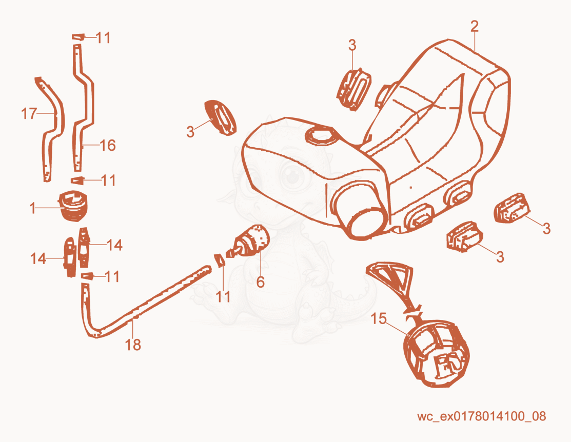 Exploded parts diagram of the Fuel Tank of a Wacker Neuson BV35A-P, with numbered balloons