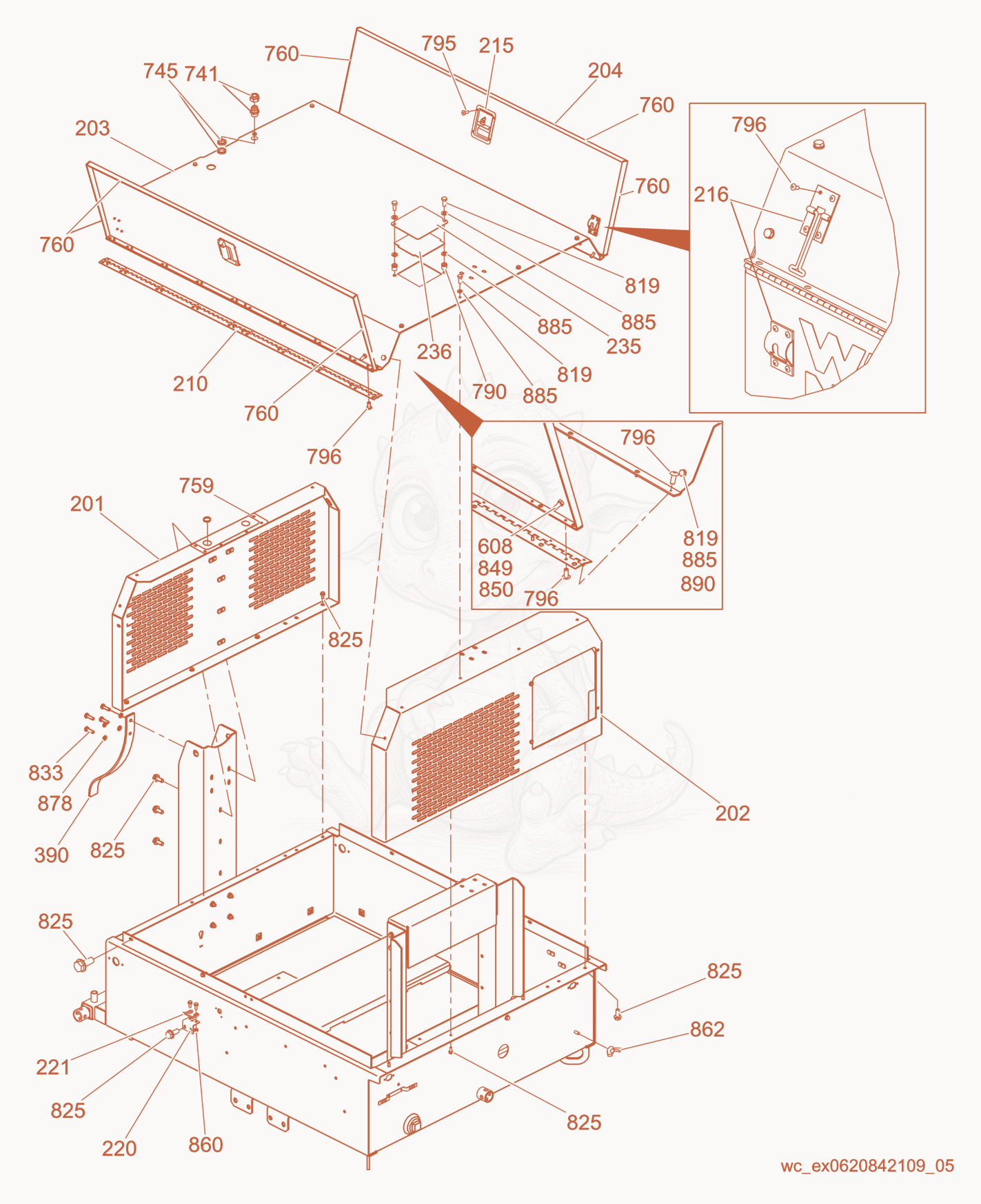 Exploded parts diagram of the Enclosure Panels of a Wacker Neuson LTW20Z1, with numbered balloons