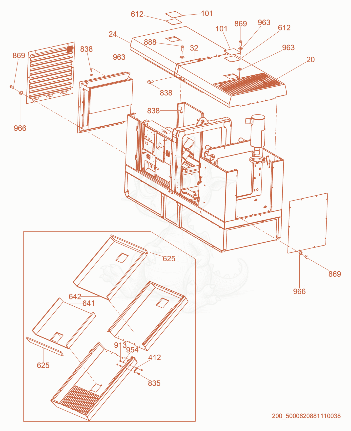 Exploded parts diagram of the Sheet Metal Assembly of a Wacker Neuson G150, with numbered balloons