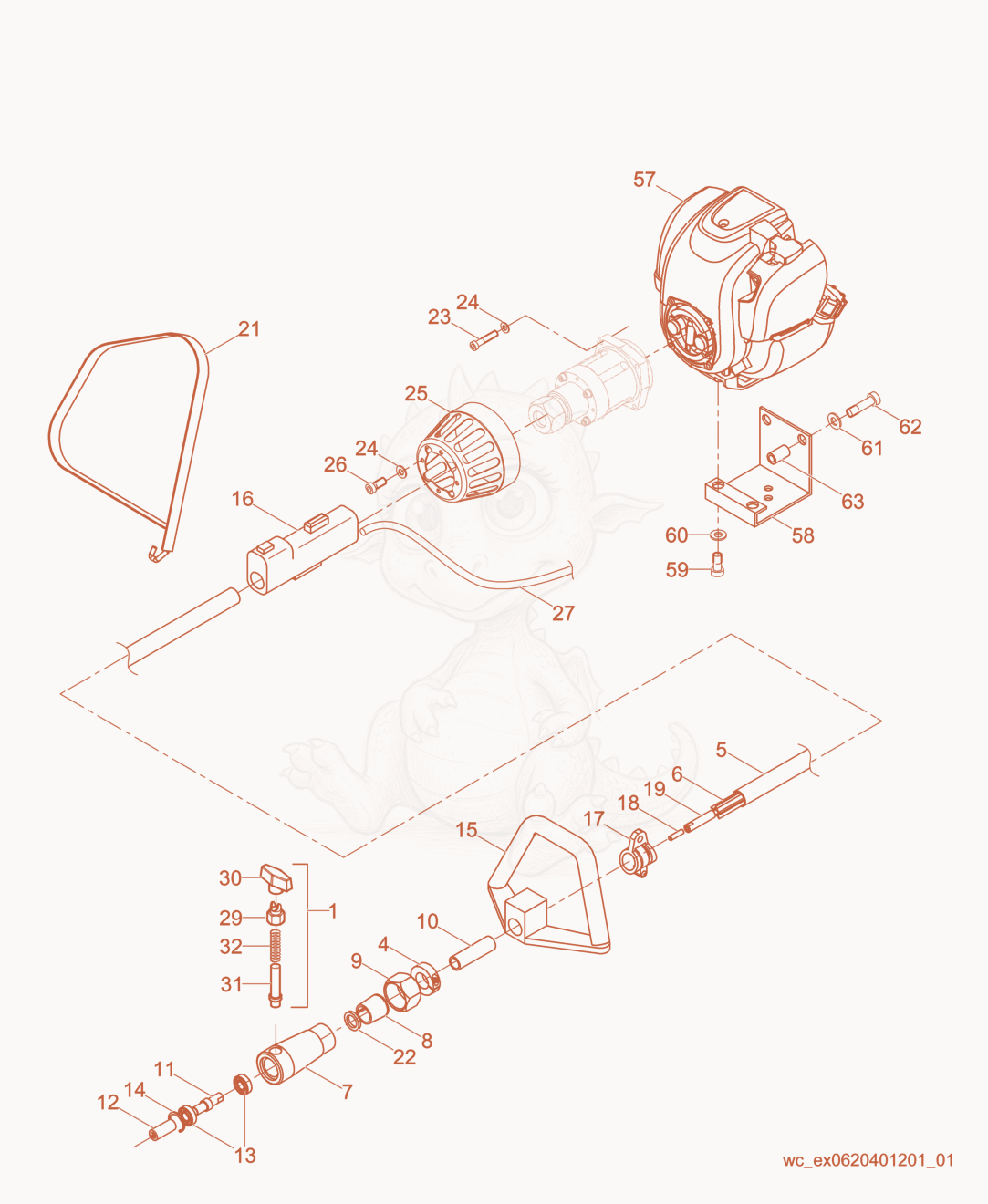 Exploded parts diagram of the Handle cpl. of a Wacker Neuson PV35A, with numbered balloons