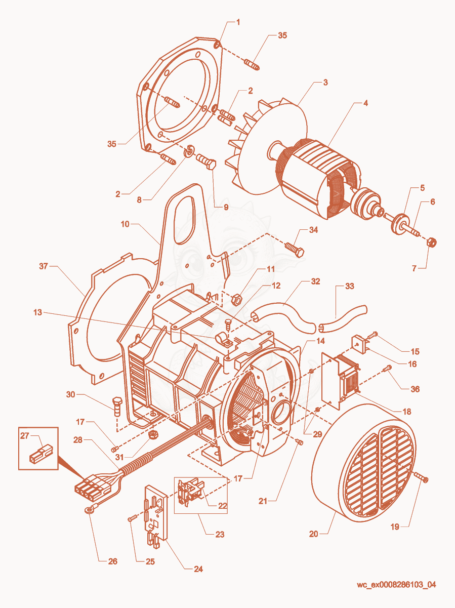 Exploded parts diagram of the Generator Front of a Wacker Neuson GPS8500, with numbered balloons