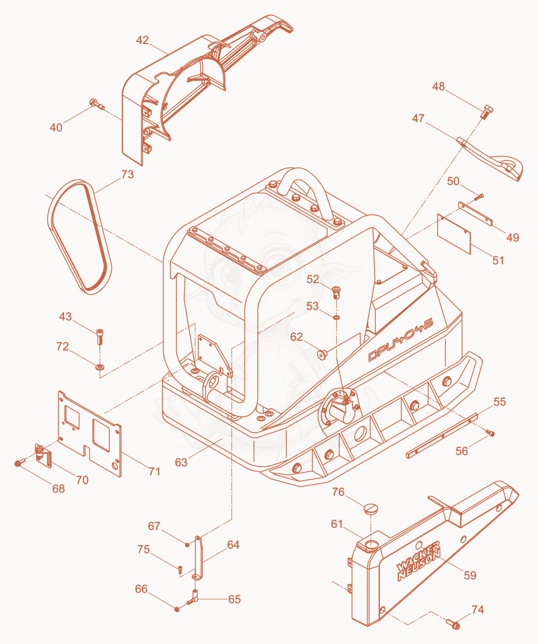 Exploded parts diagram of the Vibratory Plate cpl. of a Wacker Neuson DPU4045H, with numbered balloons