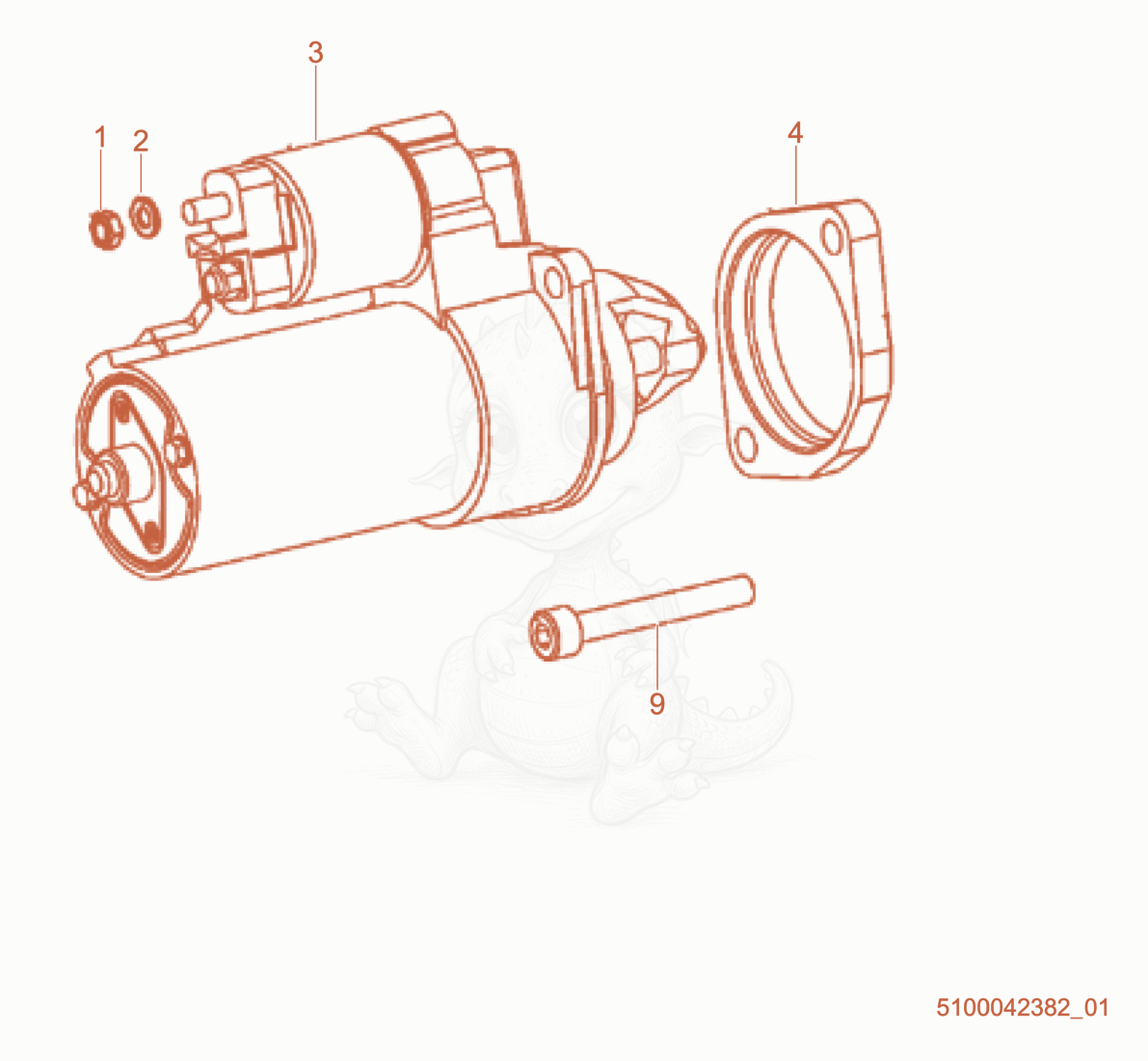 Exploded parts diagram of the Starter Motor of a Wacker Neuson RTX-SC2EU, with numbered balloons