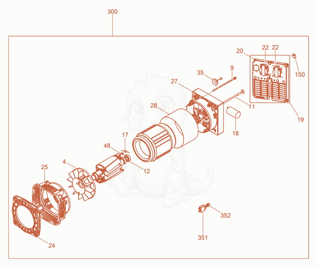 Despiece del Alternator cpl. de una máquina Wacker Neuson GV5000A, con globos numerados