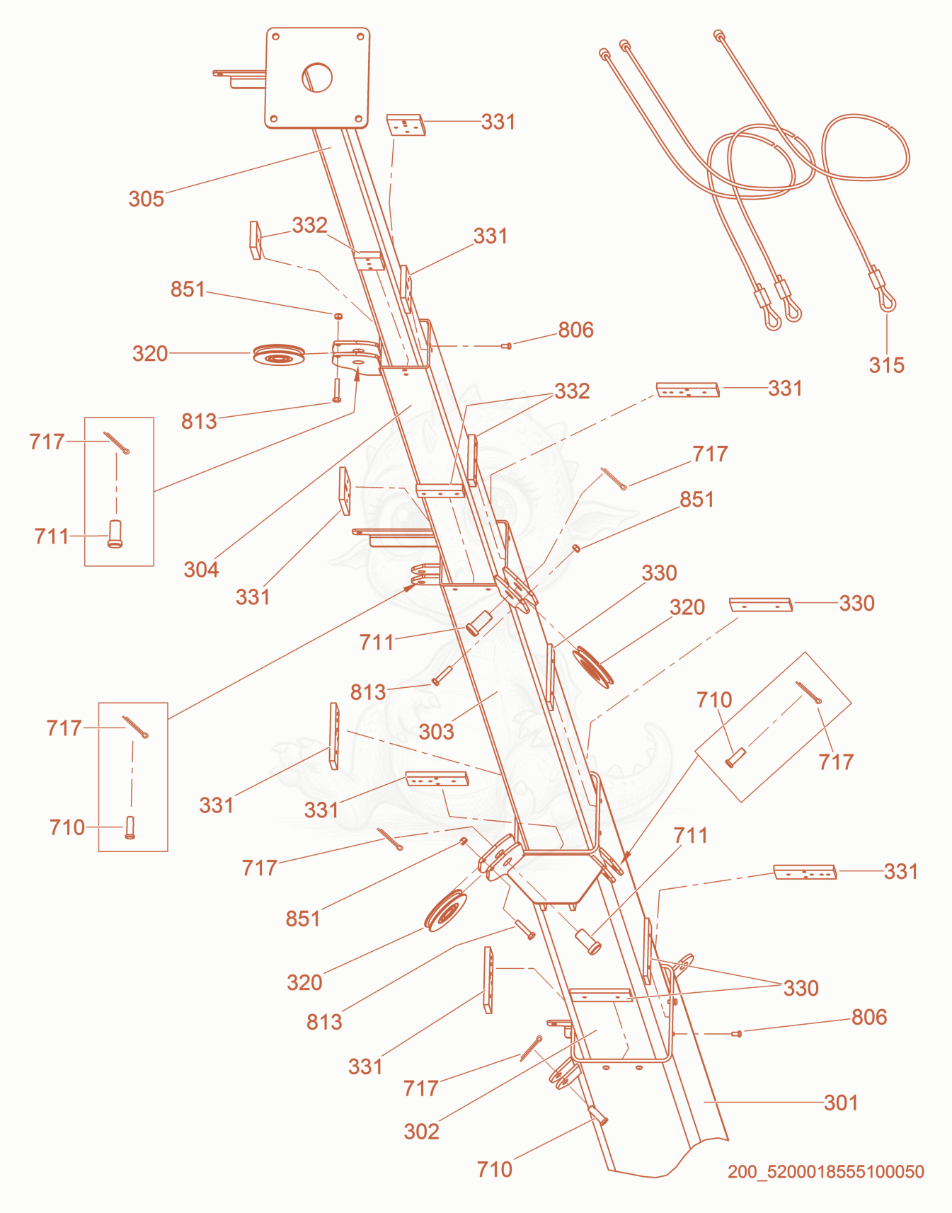Exploded parts diagram of the Tower cpl., LTW of a Wacker Neuson LTW6K-VS, with numbered balloons
