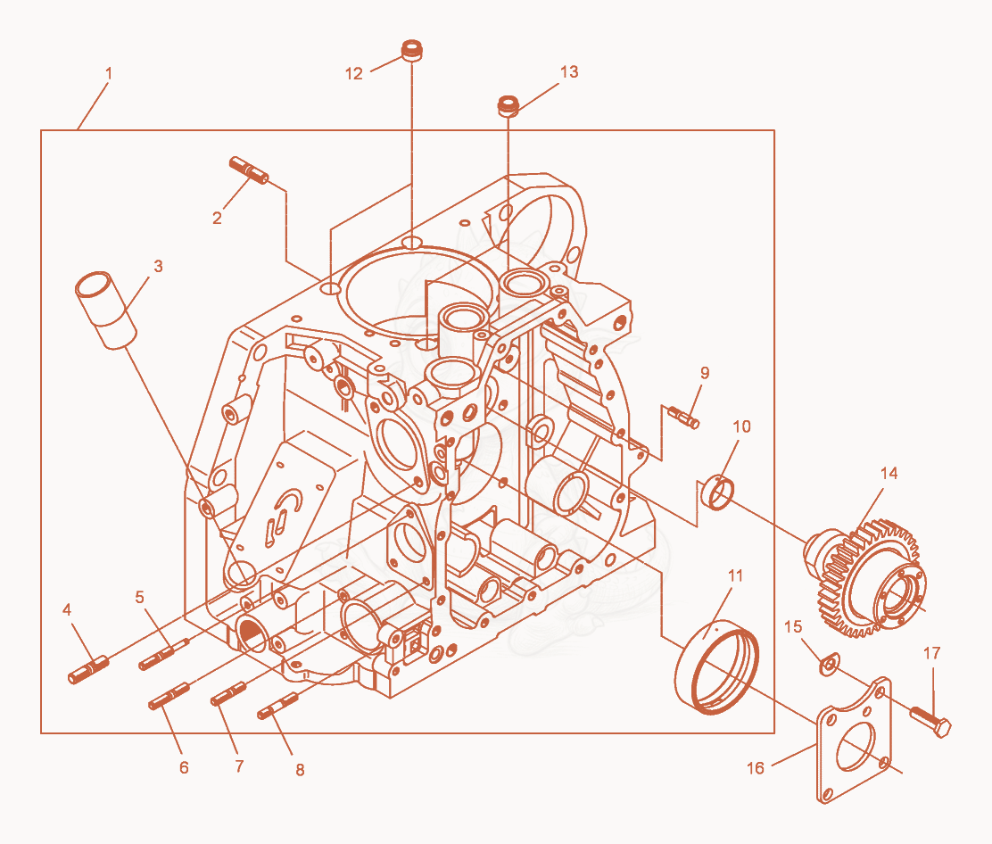 Exploded parts diagram of the Crankcase-Camshaft of a Wacker Neuson DPU4045H, with numbered balloons