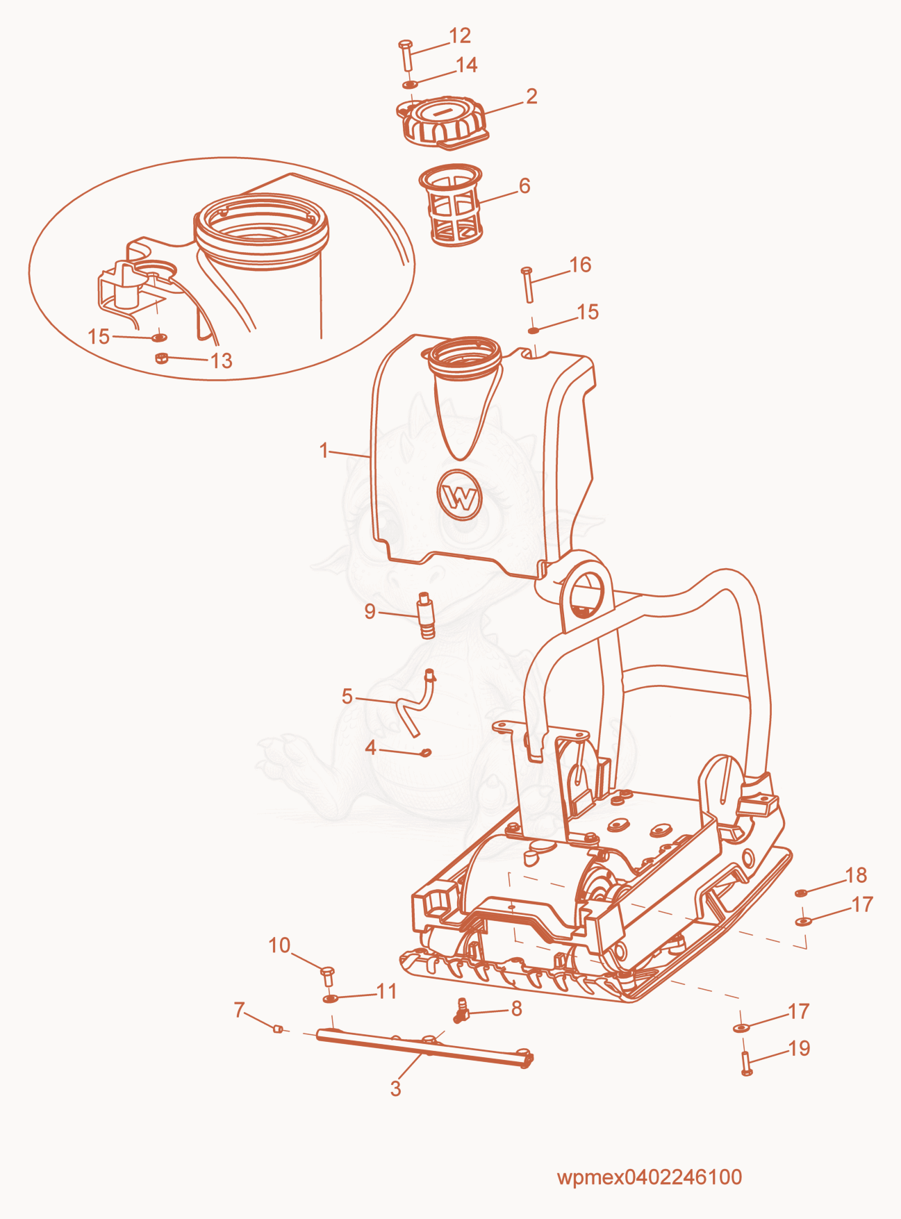 Exploded parts diagram of the Water System Kit of a Wacker Neuson WP1540AW-L, with numbered balloons