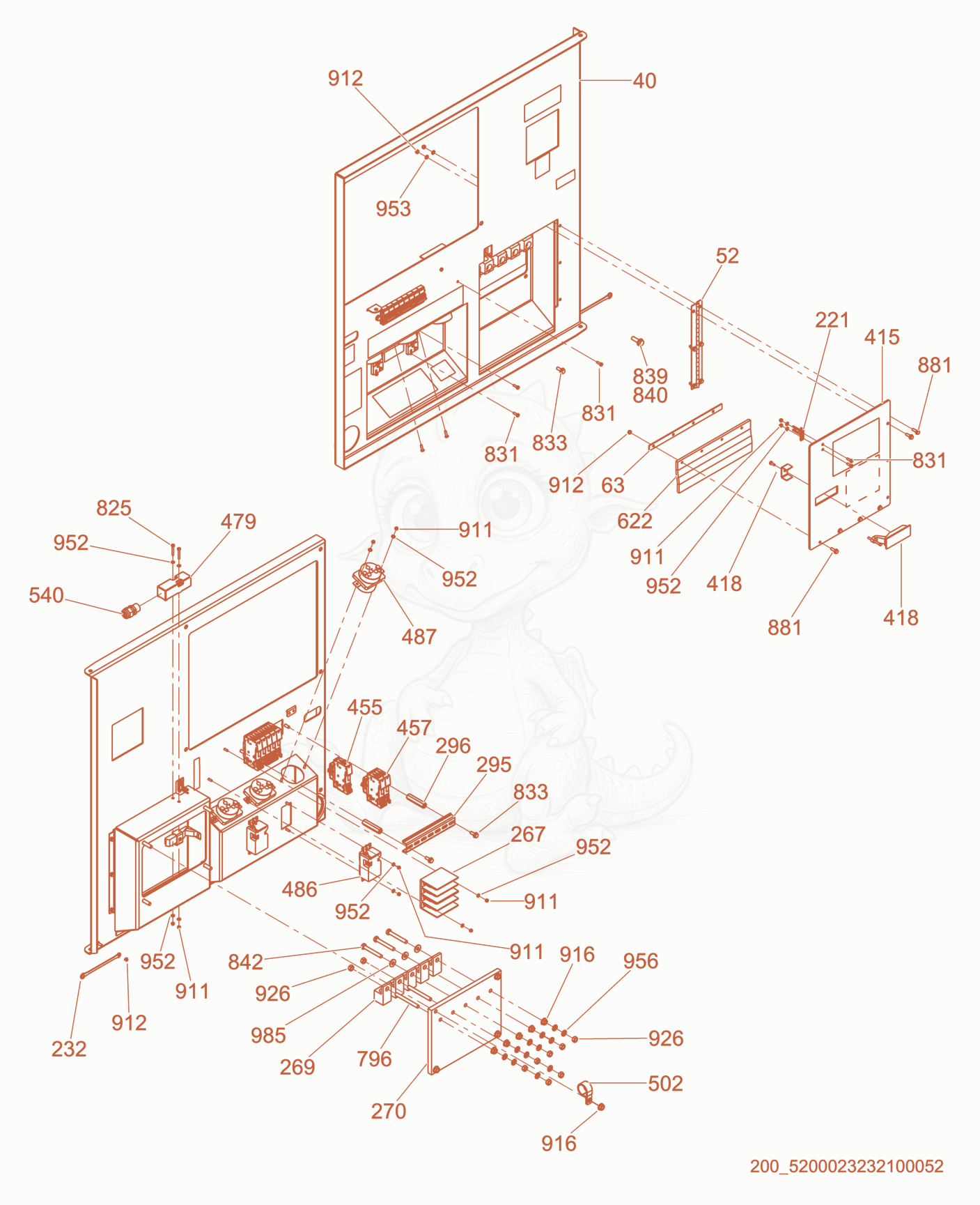 Exploded parts diagram of the Lugs/Breakers/Receptacles of a Wacker Neuson G130, with numbered balloons