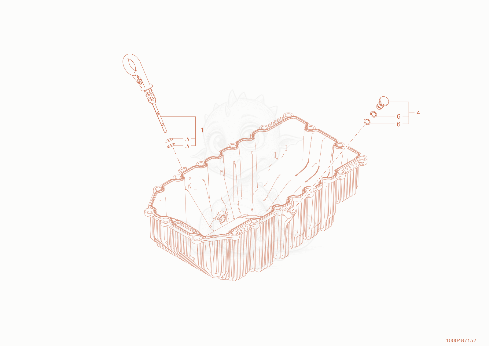 Despiece del oildip stick de una máquina Wacker Neuson WL70STAGEV, con globos numerados