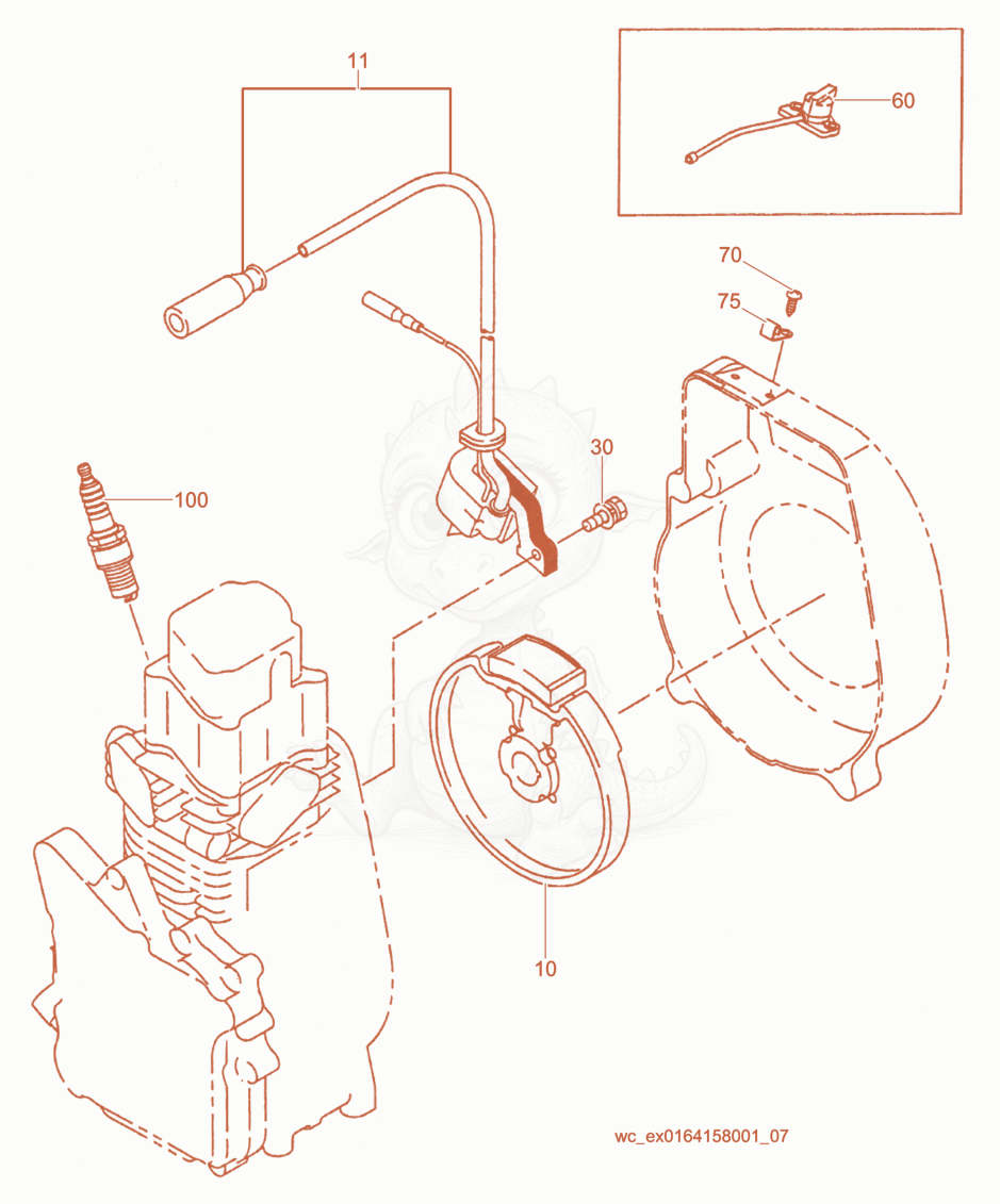 Exploded parts diagram of the Ignition of a Wacker Neuson BS60-4, with numbered balloons