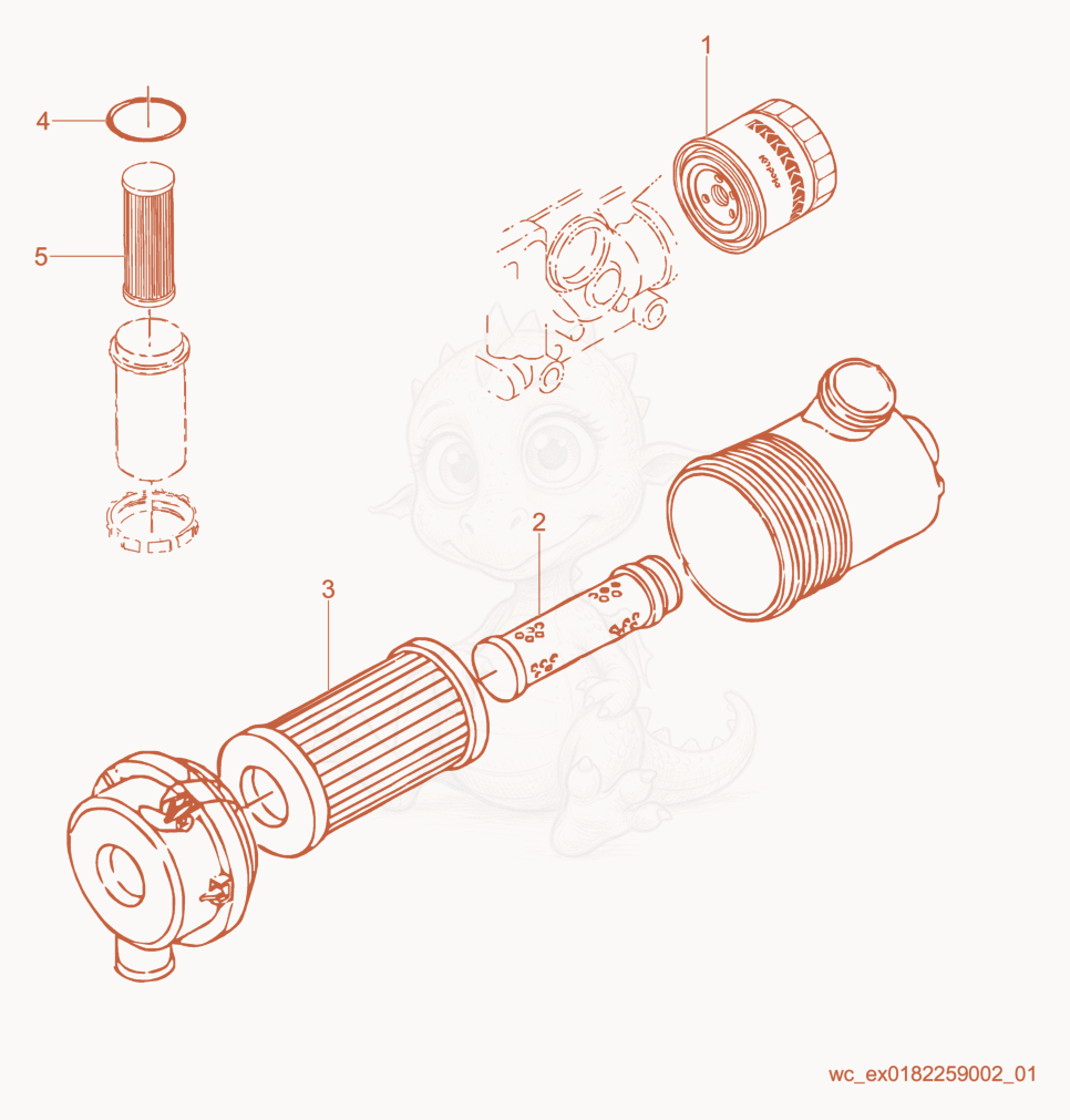 Exploded parts diagram of the Filter cartridges of a Wacker Neuson CUB700GM, with numbered balloons