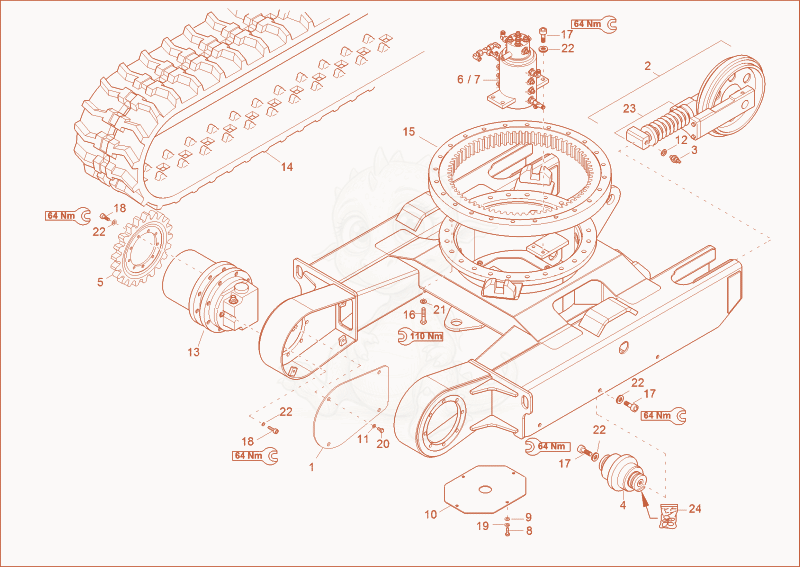 Exploded parts diagram of the undercarriage of a Wacker Neuson 1703, with numbered balloons
