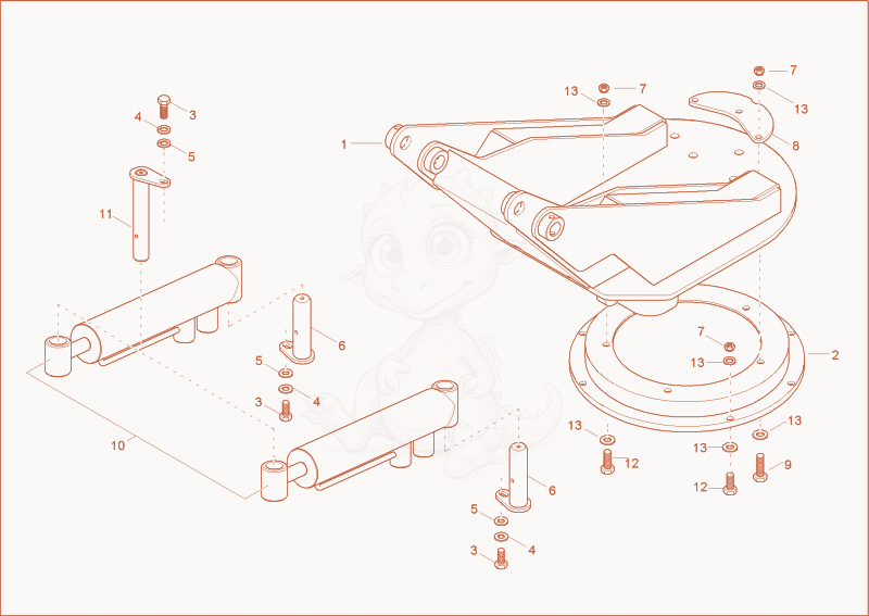 Exploded parts diagram of the swivel console of a Wacker Neuson TD18, with numbered balloons