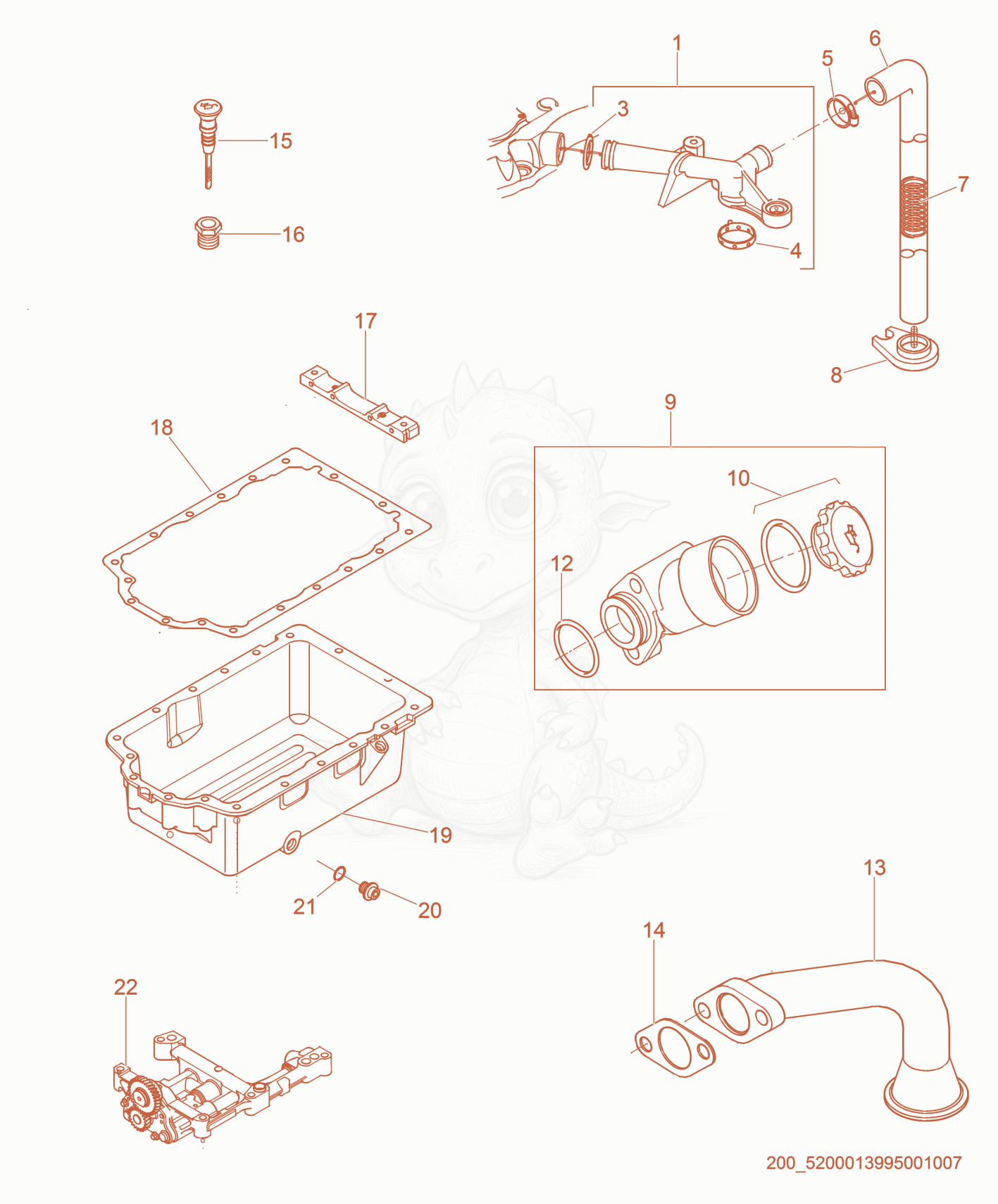 Exploded parts diagram of the Dipstick/Oil Pump of a Wacker Neuson G40, with numbered balloons