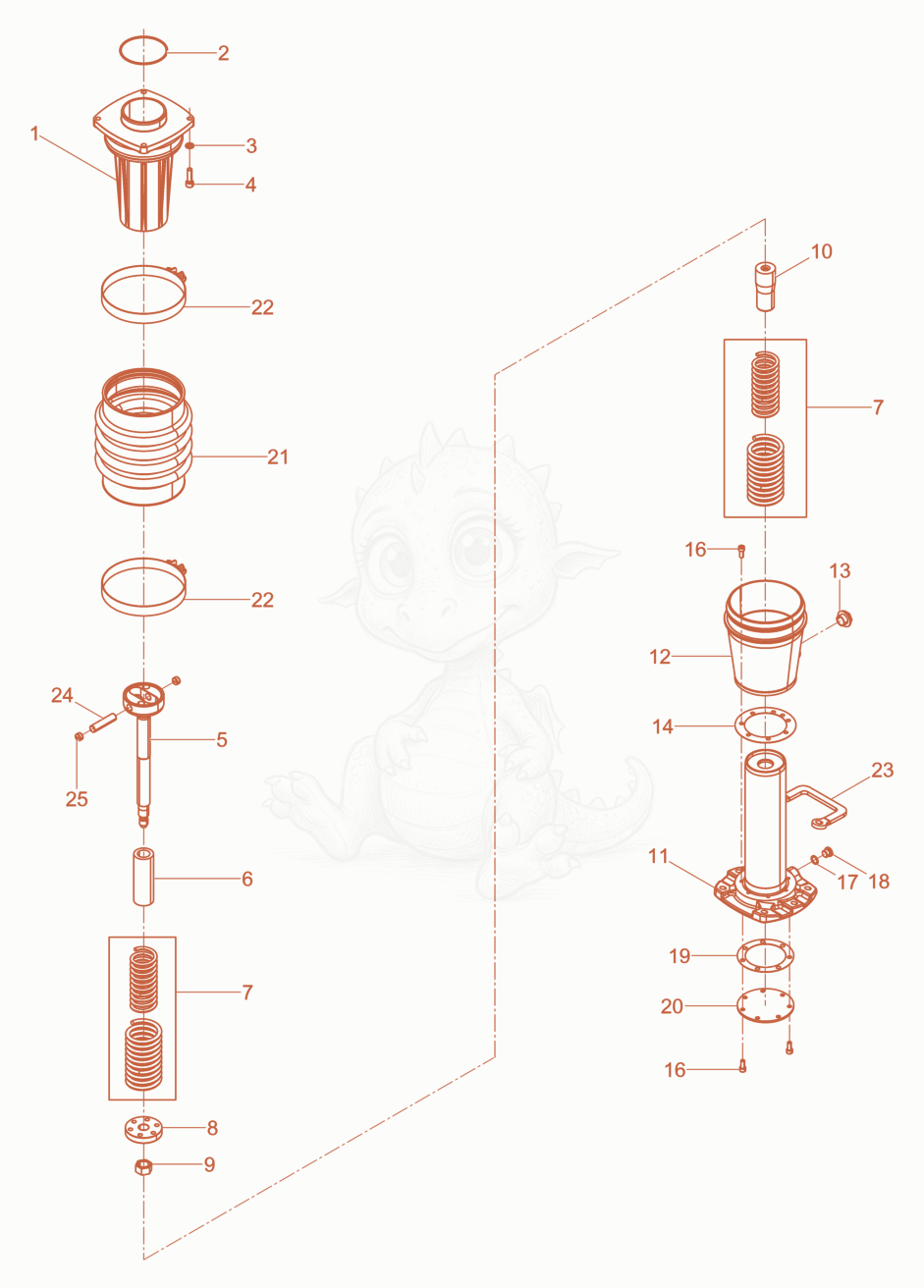 Exploded parts diagram of the Guiding Cylinder cpl. of a Wacker Neuson BS60-2PLUS11INUS, with numbered balloons