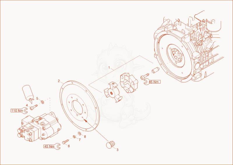 Exploded parts diagram of the HYDRAULIC PUMP DRIVE of a Wacker Neuson 38Z3, with numbered balloons