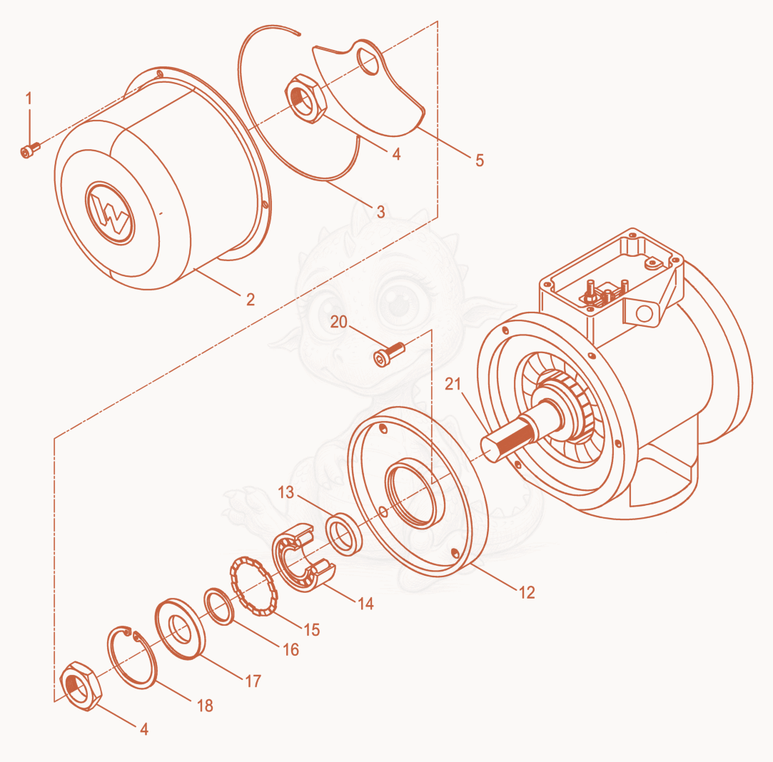 Exploded parts diagram of the External Vibrator cpl. of a Wacker Neuson AR51/3,6/400, with numbered balloons