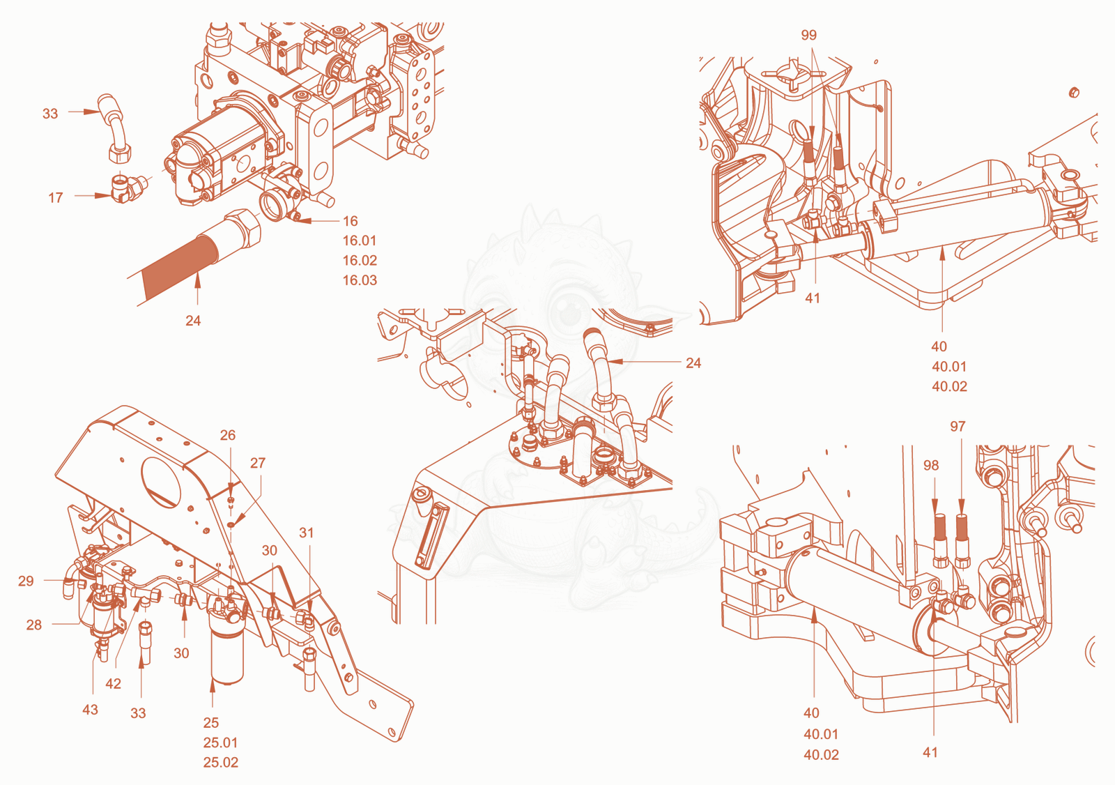 Exploded parts diagram of the steering of a Wacker Neuson RC110USROPS, with numbered balloons