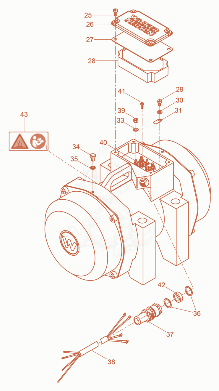 Exploded parts diagram of the External Vibrator cpl. of a Wacker Neuson AR75/3/200/400, with numbered balloons