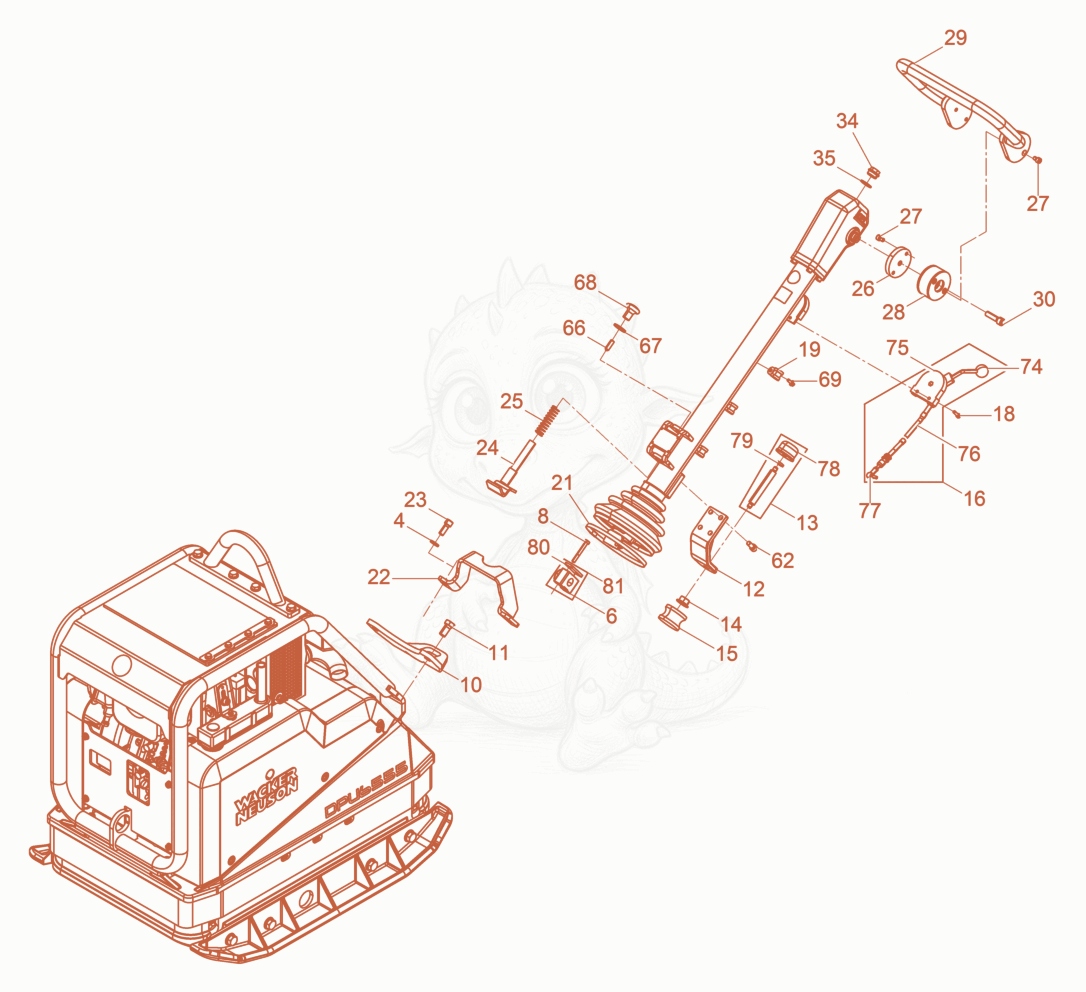 Exploded parts diagram of the Vibration Plate of a Wacker Neuson DPU6555H, with numbered balloons