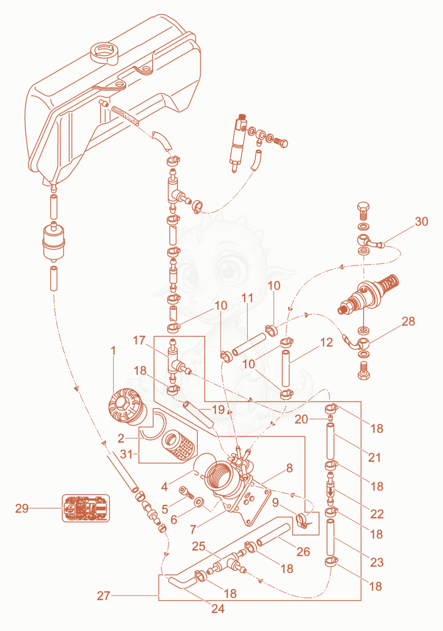 Exploded parts diagram of the Automatic shut-off mech. of a Wacker Neuson DPU5545HEH, with numbered balloons