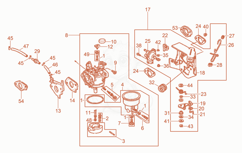 Exploded parts diagram of the Carburetor of a Wacker Neuson GV7003A, with numbered balloons
