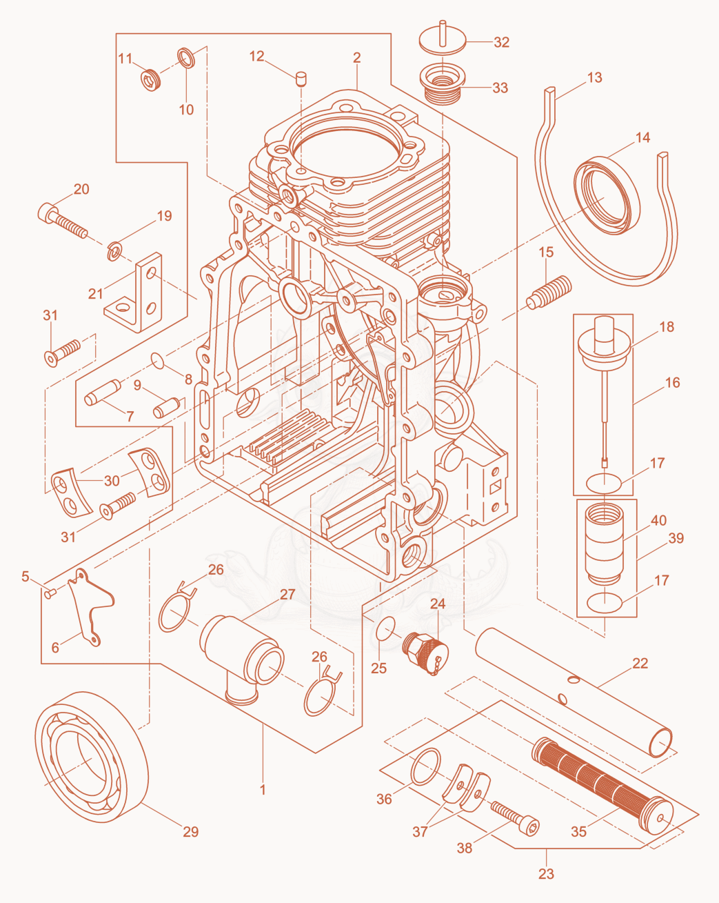 Exploded parts diagram of the Crankcase of a Wacker Neuson DPS3060HV, with numbered balloons