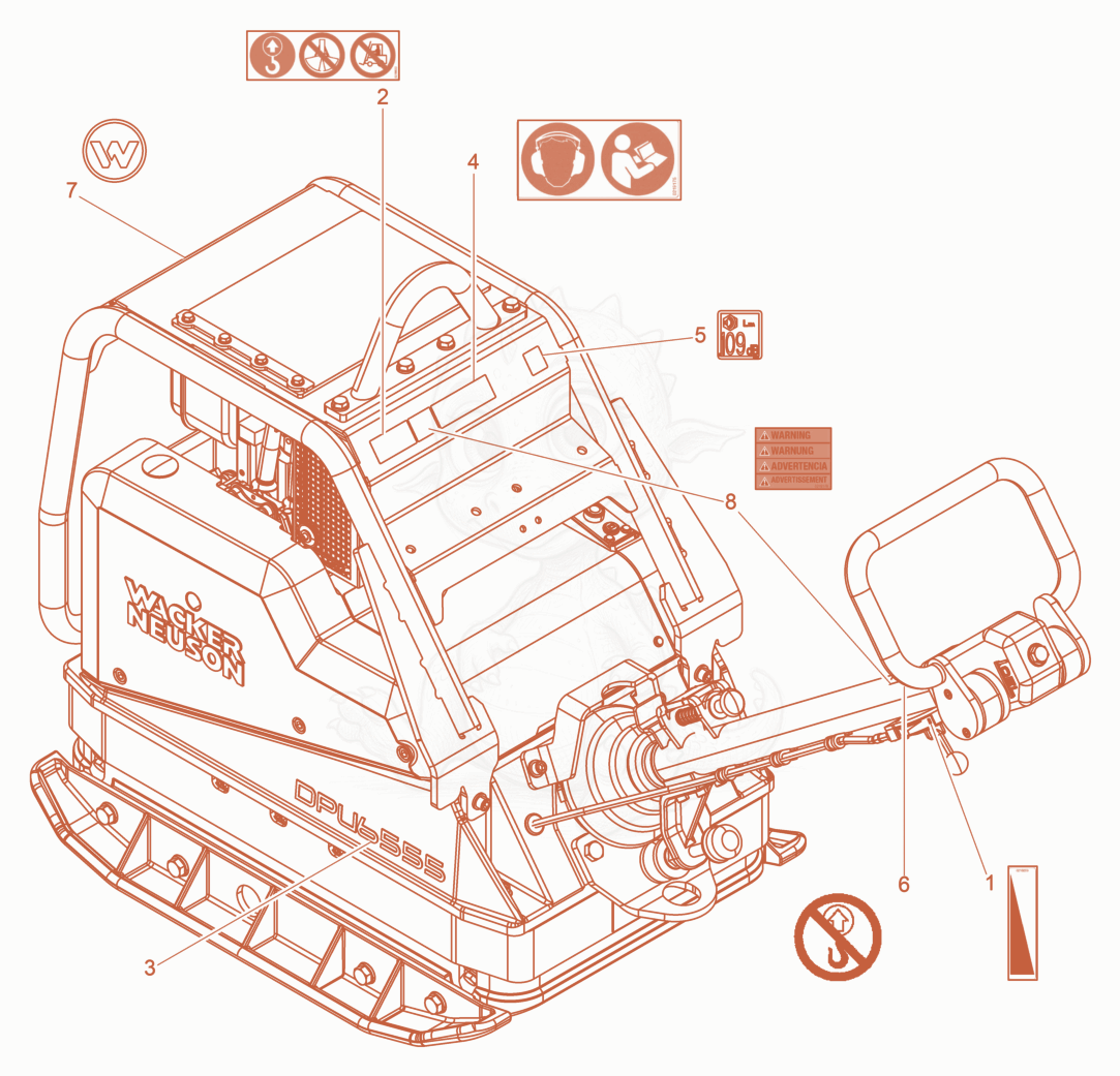 Exploded parts diagram of the Labels of a Wacker Neuson DPU6555HEUS, with numbered balloons